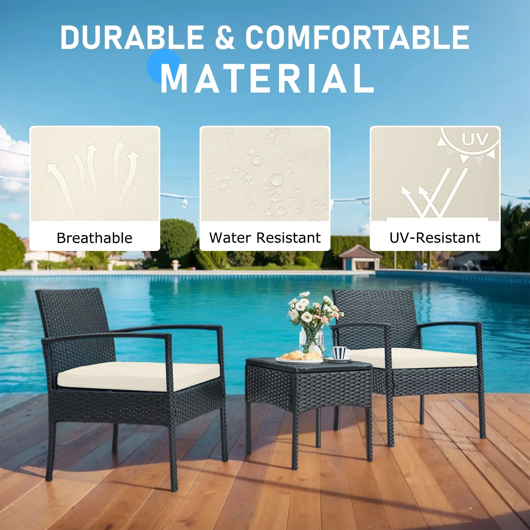 Tappio Outdoor Furniture 3 Piece Patio Bistro Furniture Set, Rattan Conversation Chairs Set with Side - Product image 50