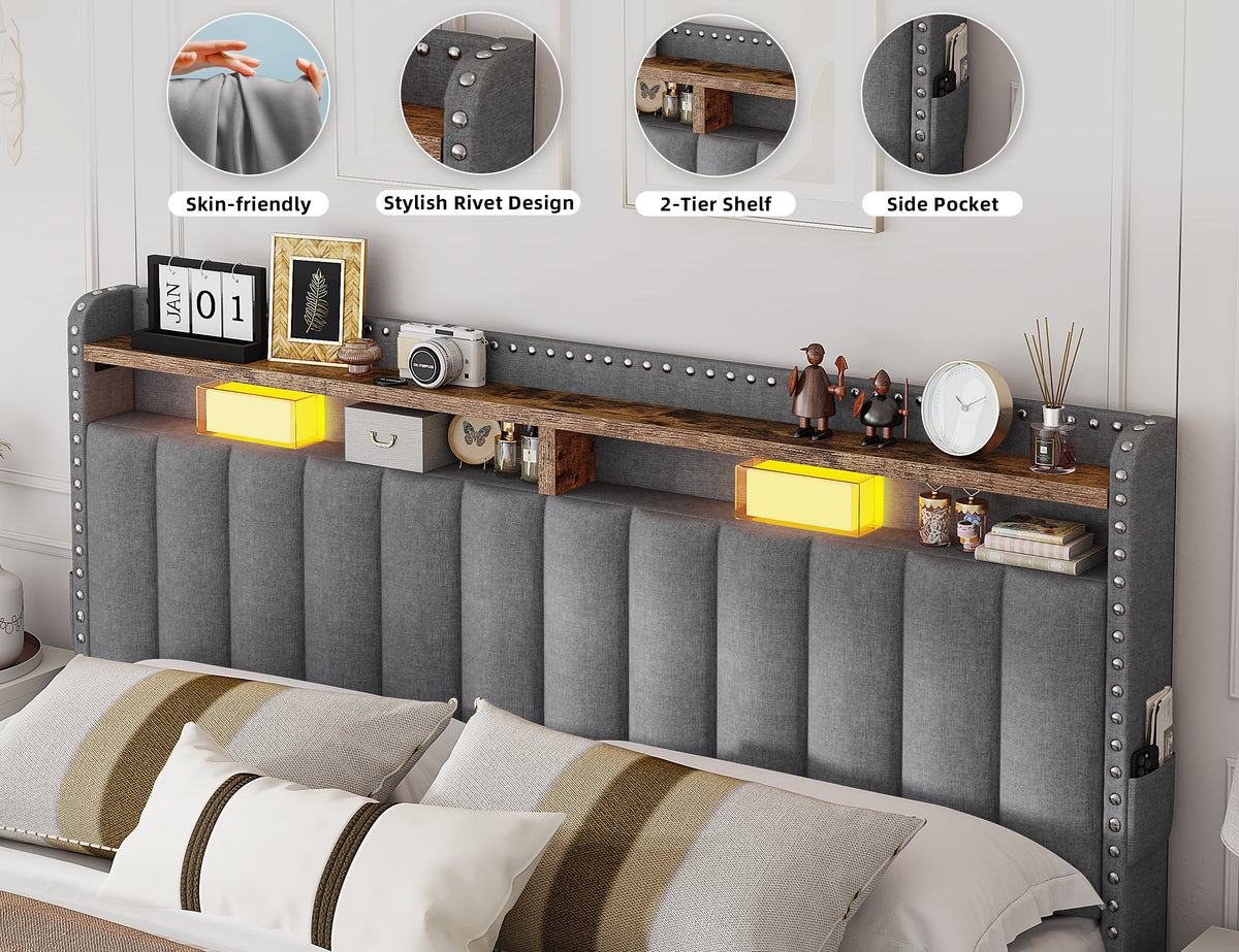 Enhomee Queen Bed Frame with 3 Storage Drawers Upholstered Queen Size Bed Frame with Headboard Noise Free - Product image 12