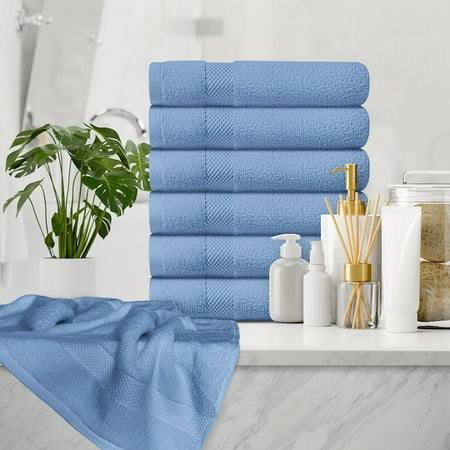 White Classic Luxury Cotton 6 PC Blue Hand Towels Set, Hotel Style Small Bath Towel and Face Towel 16x30 - Product image 1
