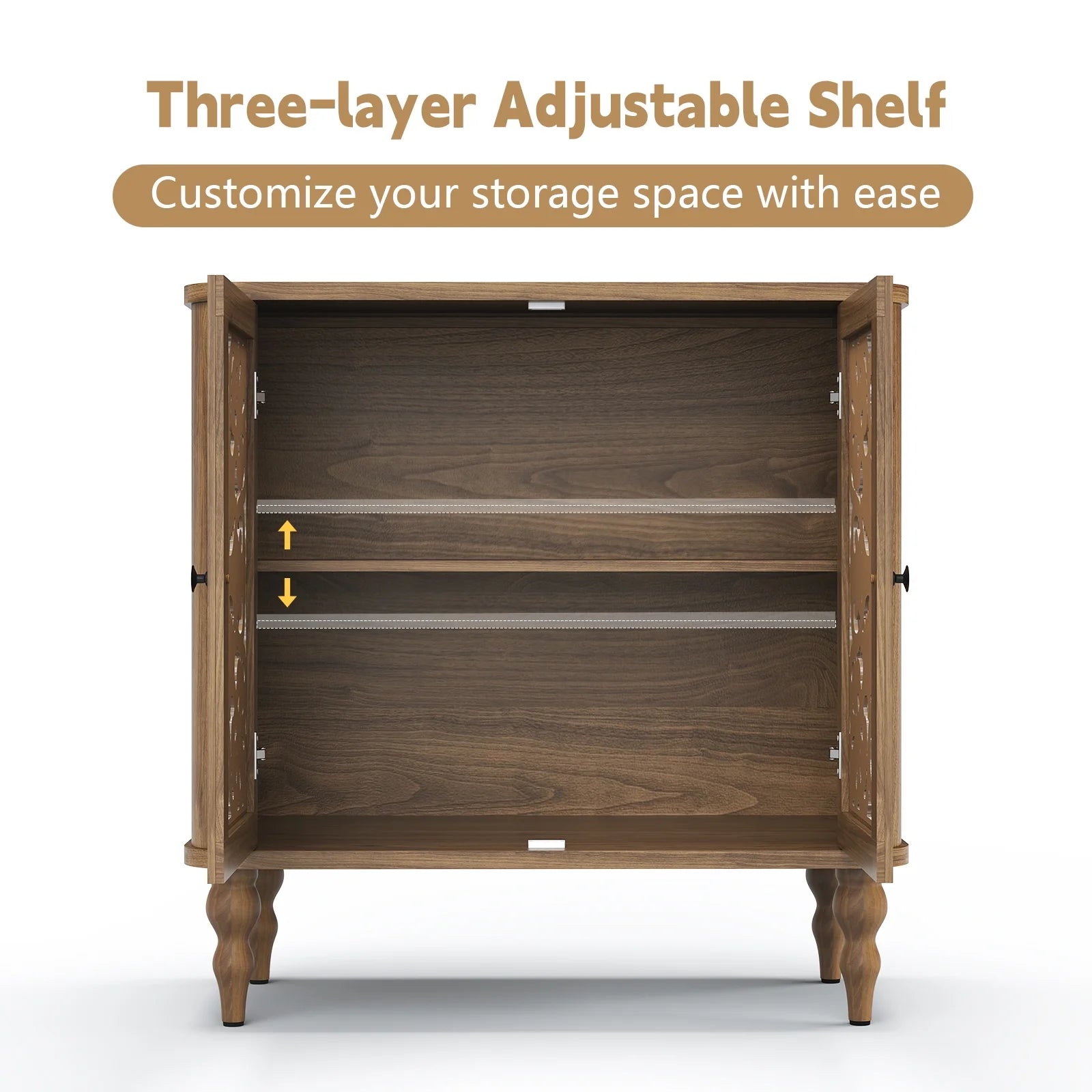 HLR 48" Accent Cabinet with 4 Doors, Vintage Hollow Carving Storage Credenza - Product image 24