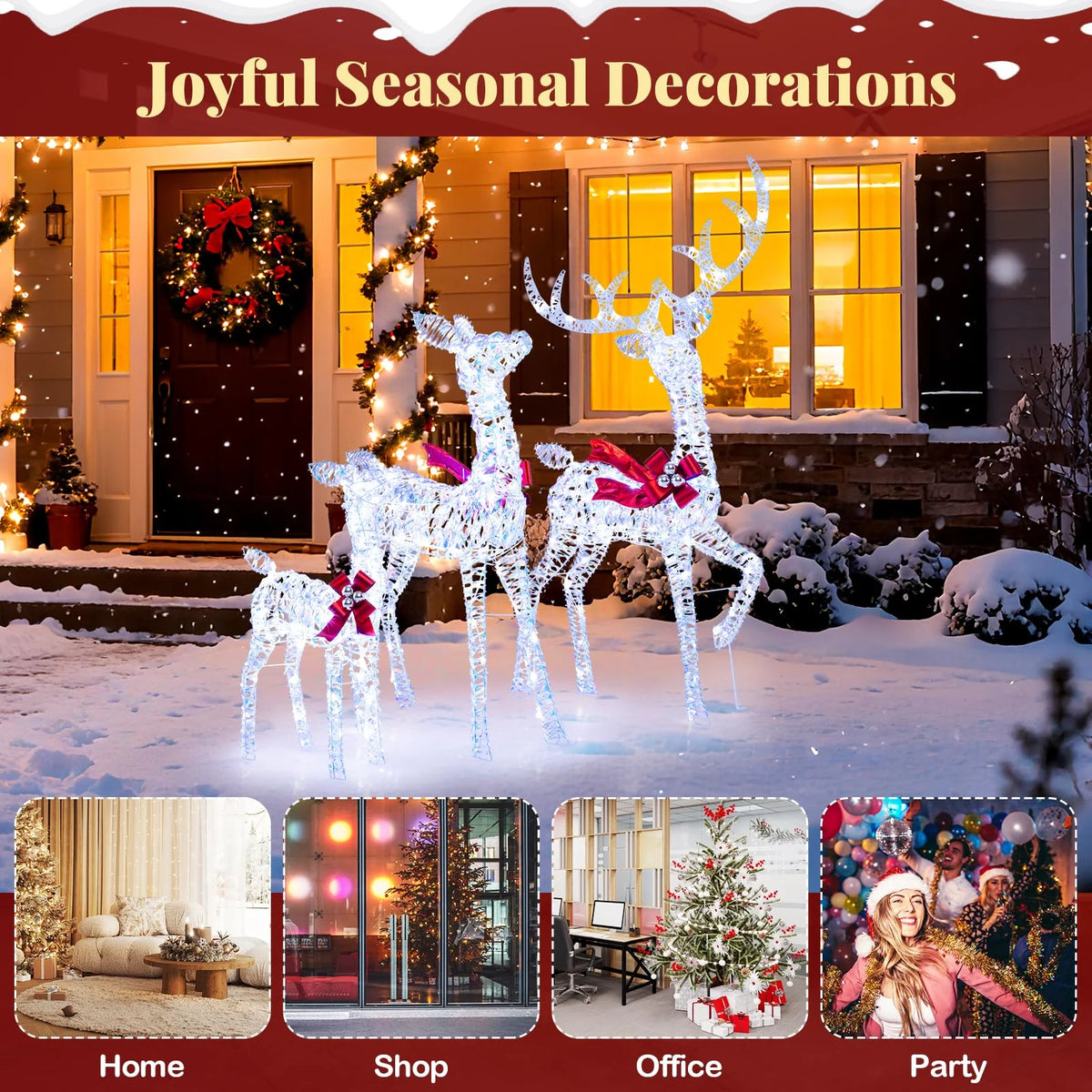 Tangkula 3-Piece Christmas Lighted Iridescent Reindeer Family Set with 215 Cold White LED Lights and Ground - Product image 8