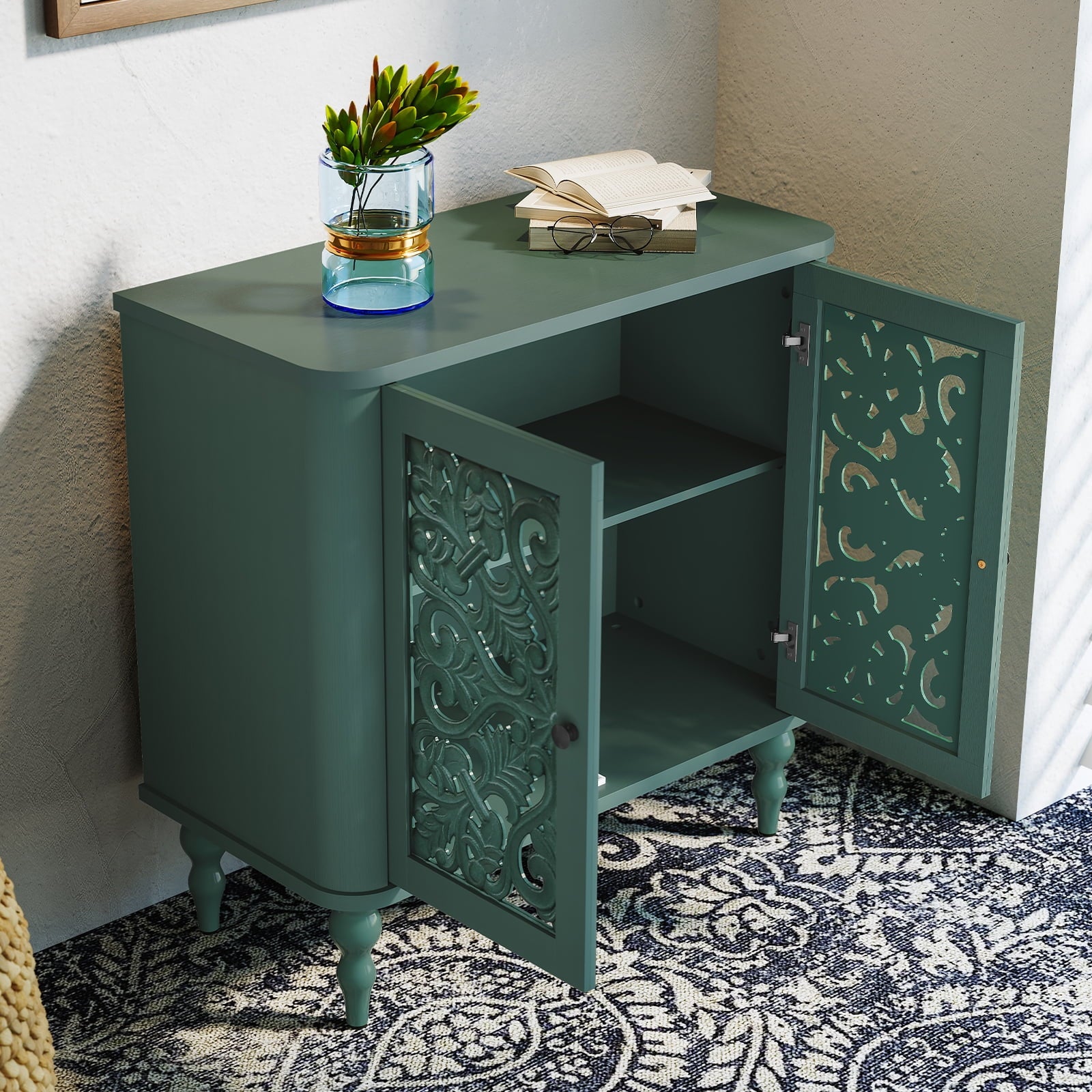 HLR 48" Accent Cabinet with 4 Doors, Vintage Hollow Carving Storage Credenza - Product image 102