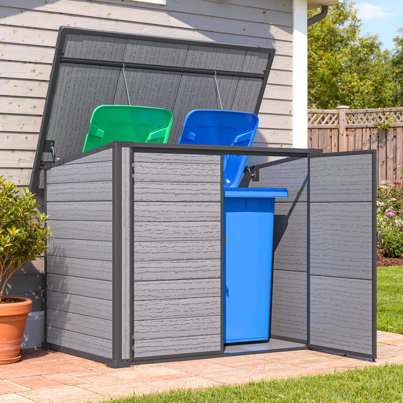 AECOJOY Resin Outdoor Trash Can Storage Shed, Plastic Garbage Can Shed for 2 Cans - Product image 2
