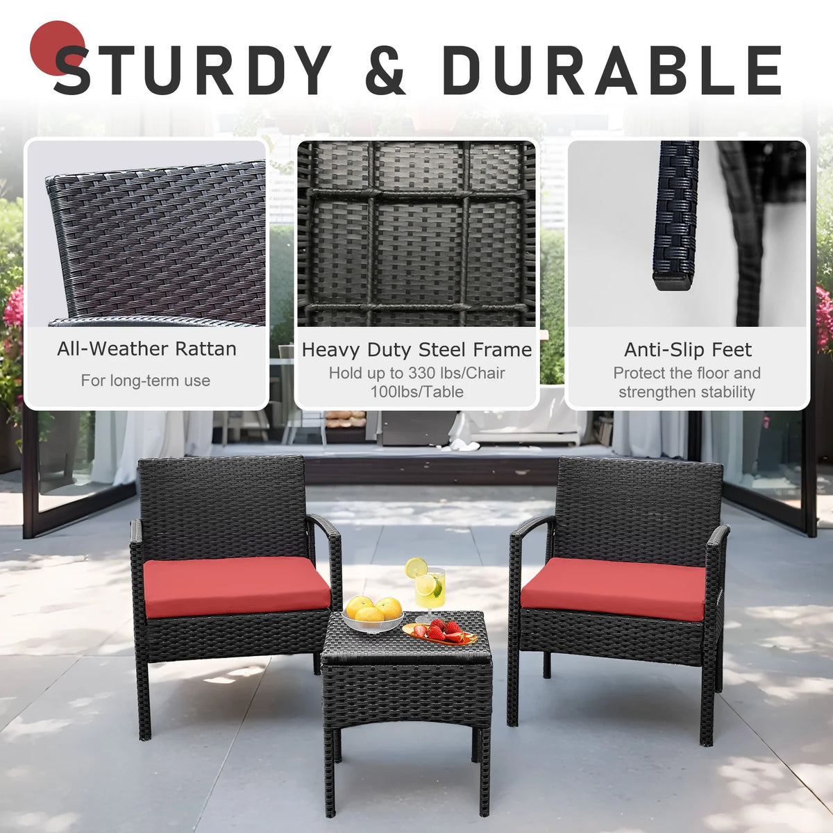Tappio Outdoor Furniture 3 Piece Patio Bistro Furniture Set, Rattan Conversation Chairs Set with Side Table - Product image 2