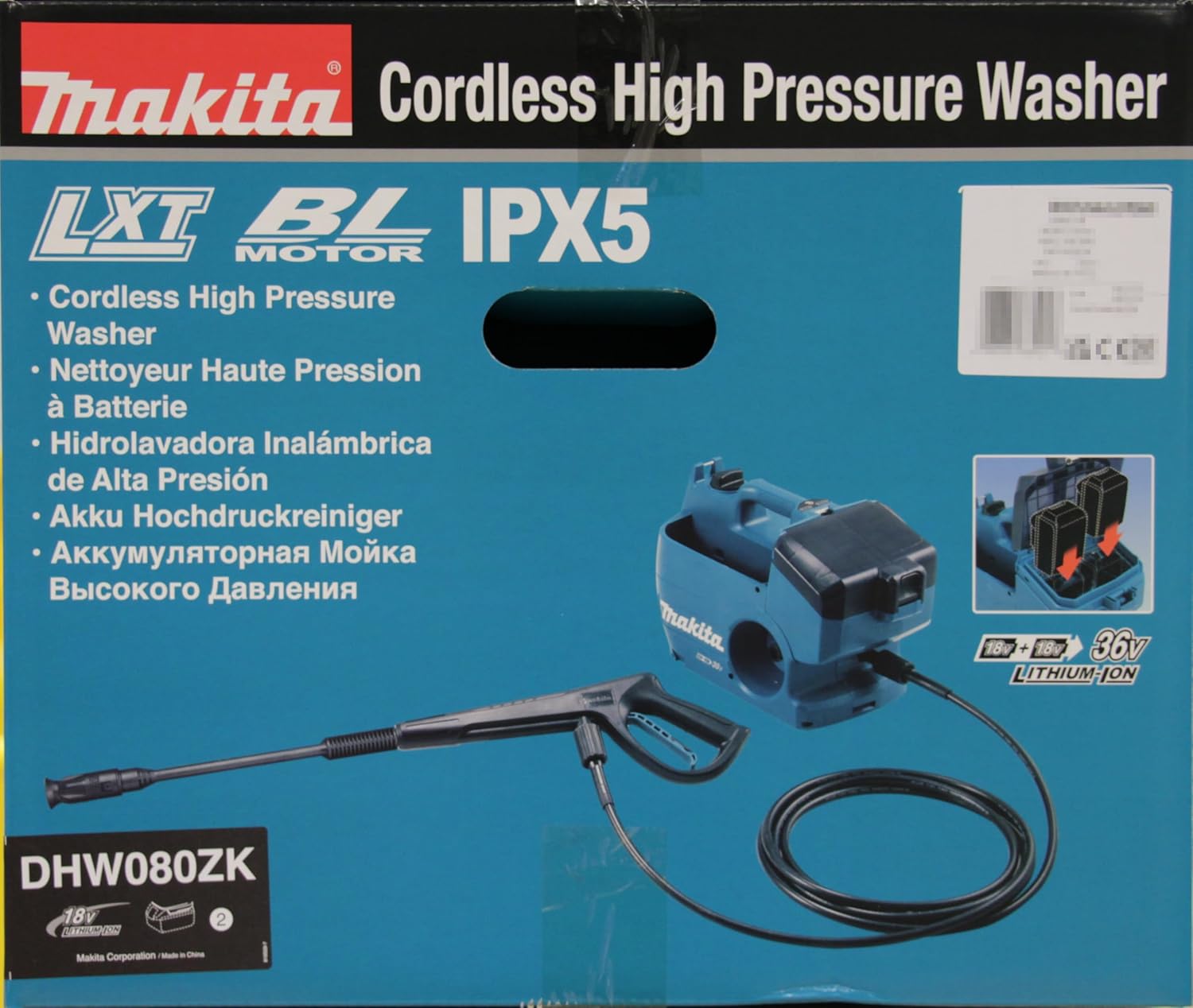 36V LXT 80 bar cordless high pressure cleaner (Product only) - DHW080ZK