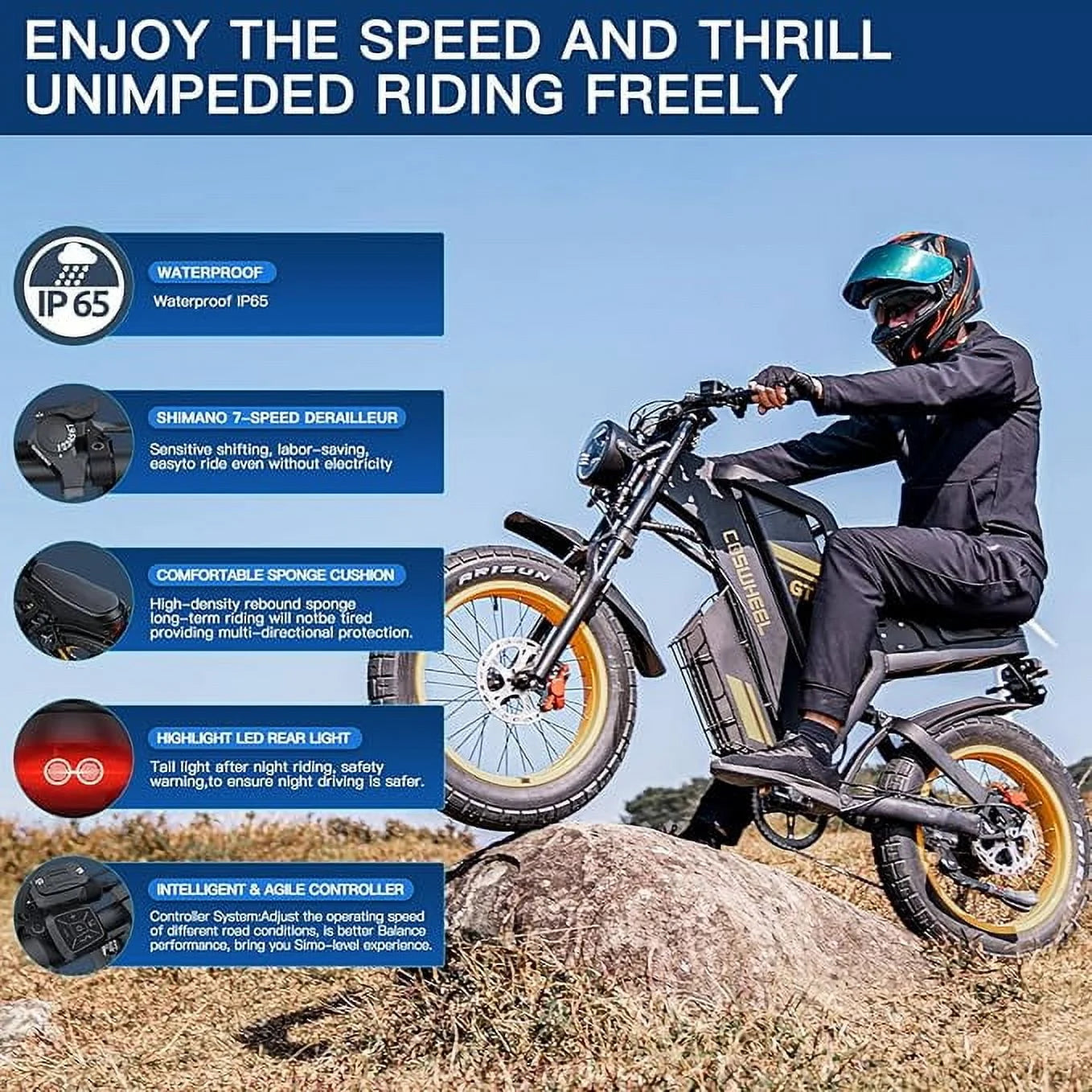 COSWHE GT20 Electric Bike for Adults, Electric Dirt Bike with 1500W Motor 48V/25ah Removable Battery - Product image 8