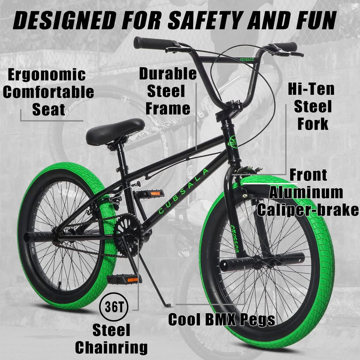 Cubsala 20 in Kids BMX Bike Freestylefor Age 6 - 14 Years Old Boys Girls with 4 Pegs, Black with Red Tires - Product image 23