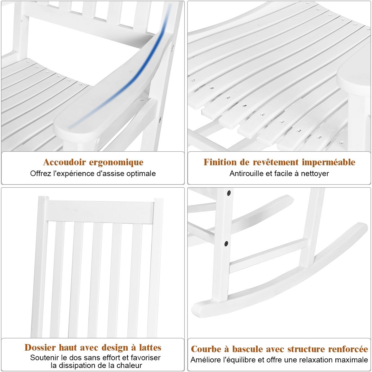 Acacia Wood Rocking Chair Rocking Chair for Garden Lawn Balcony White -