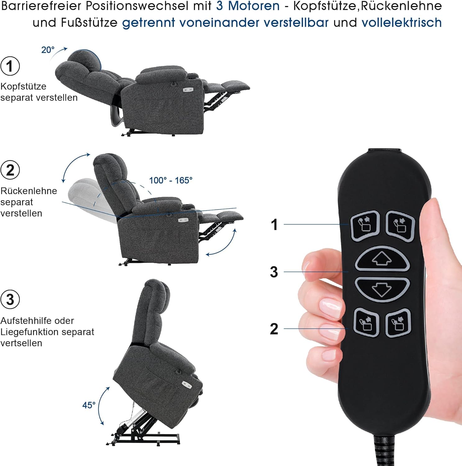 MCombo 7546 Electric Relaxation Chair with 3 Separately Adjustable Motors