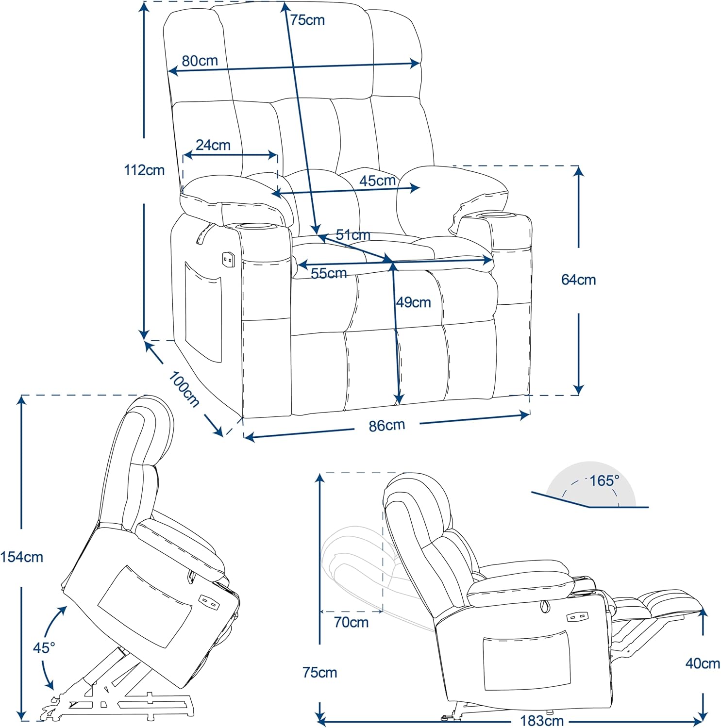 MCombo 7546 Electric Relaxation Chair with 3 Separately Adjustable Motors
