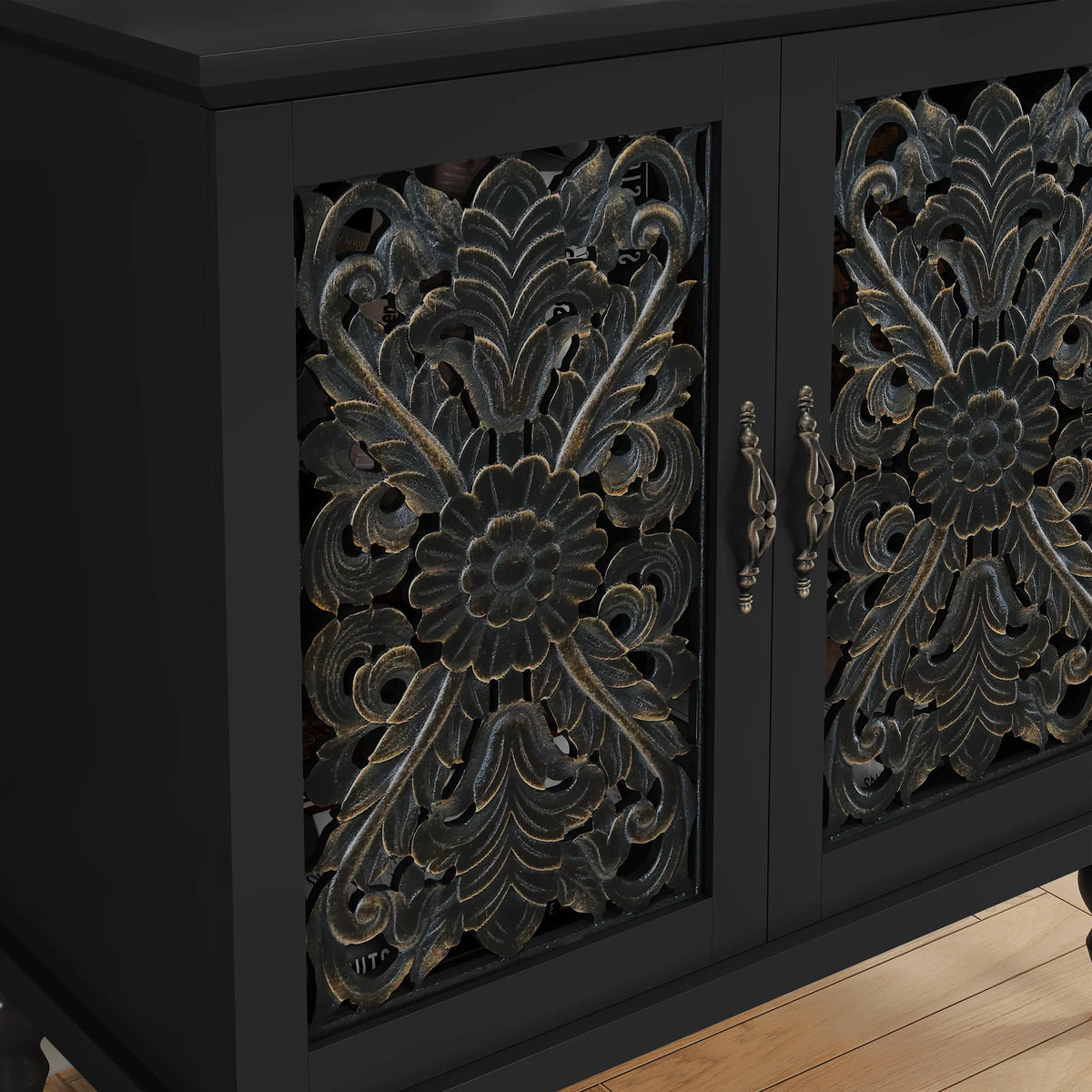 HLR 48" Accent Cabinet with 4 Doors, Vintage Hollow Carving Storage Credenza - Product image 64