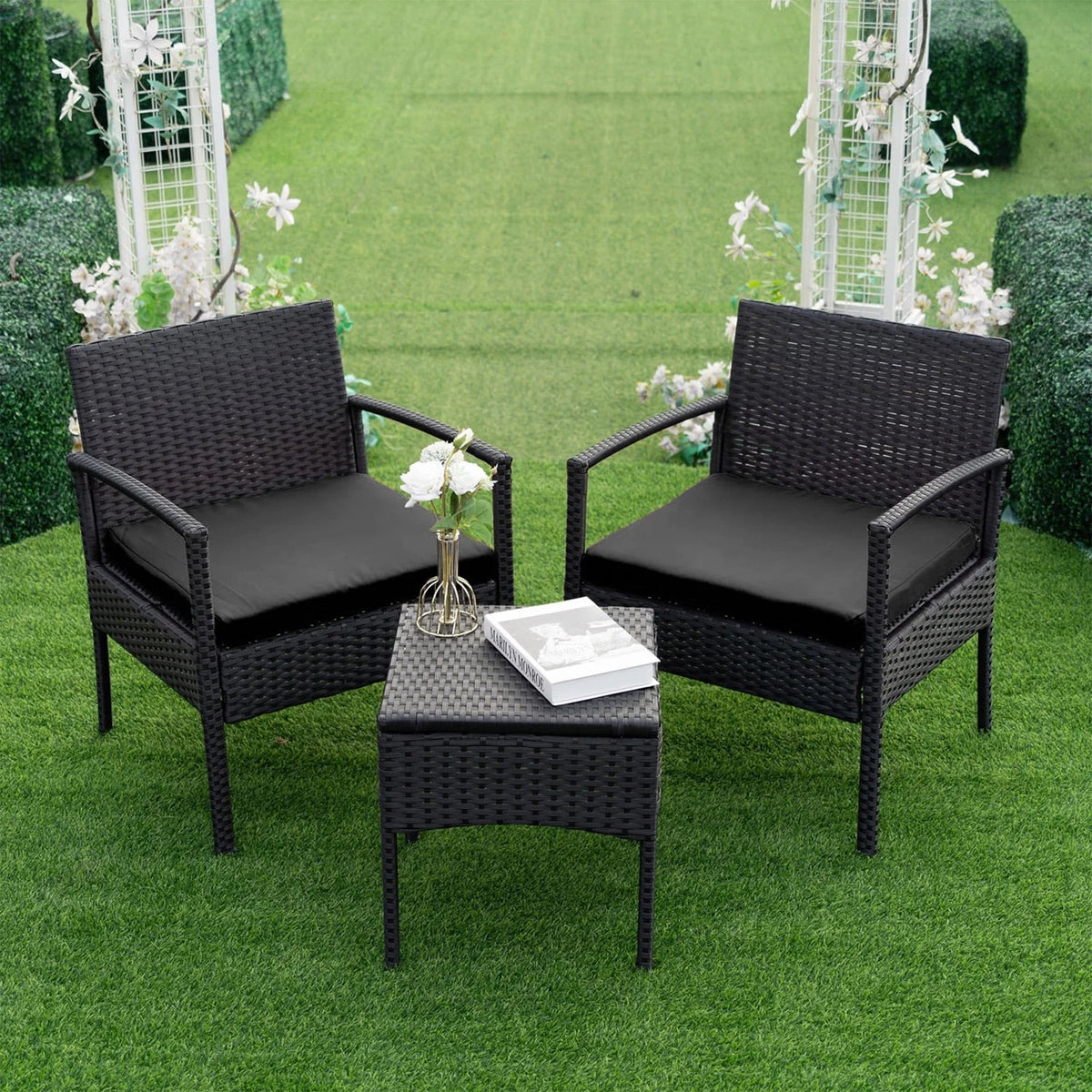 Tappio Outdoor Furniture 3 Piece Patio Bistro Furniture Set, Rattan Conversation Chairs Set with Side - Product image 37
