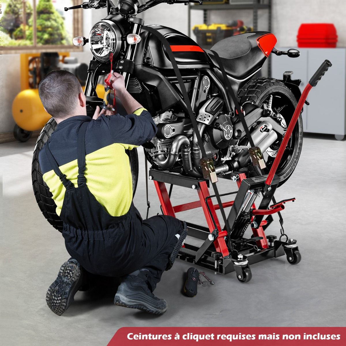 Hydraulic Jack for Motorcycle 680 kg Capacity Motorcycle Lift Table Height Adjustable Platform on 3 Levels Red/Black -