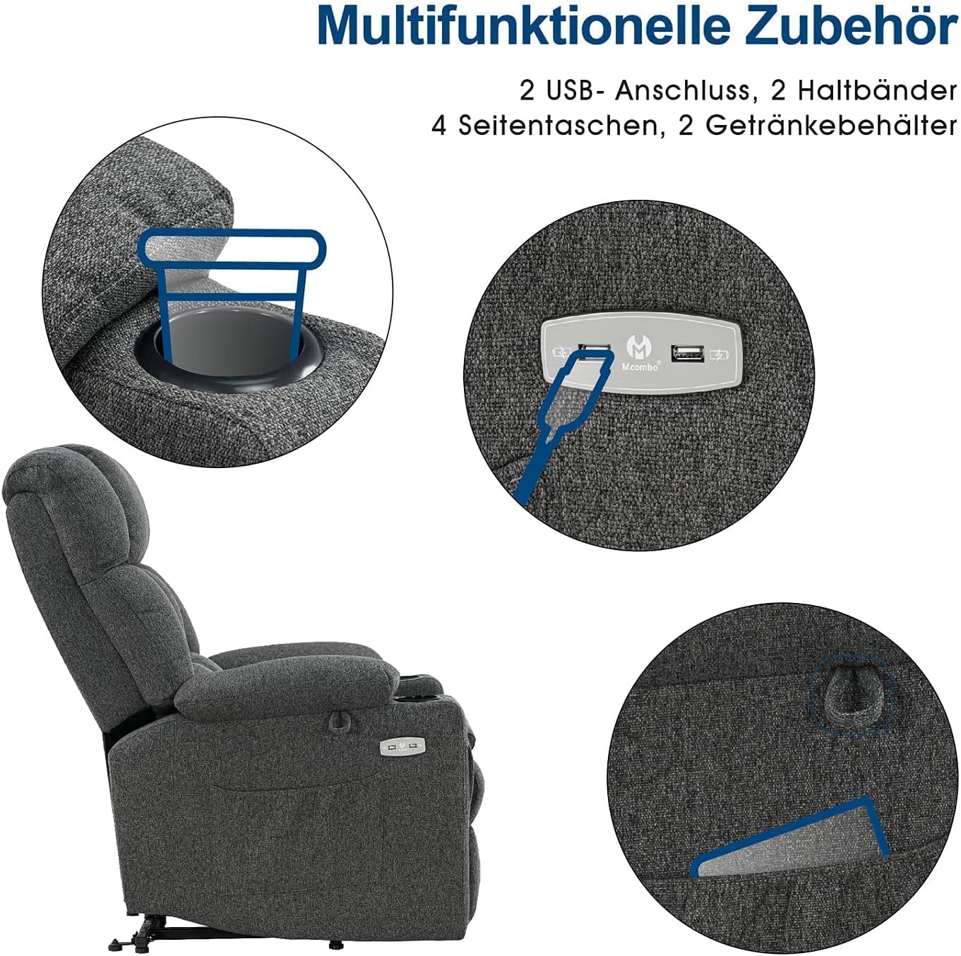 MCombo 7546 Electric Relaxation Chair with 3 Separately Adjustable Motors