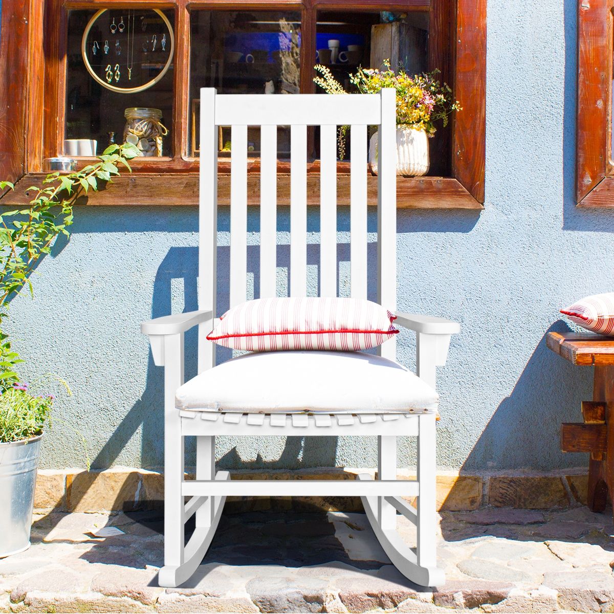 Acacia Wood Rocking Chair Rocking Chair for Garden Lawn Balcony White -