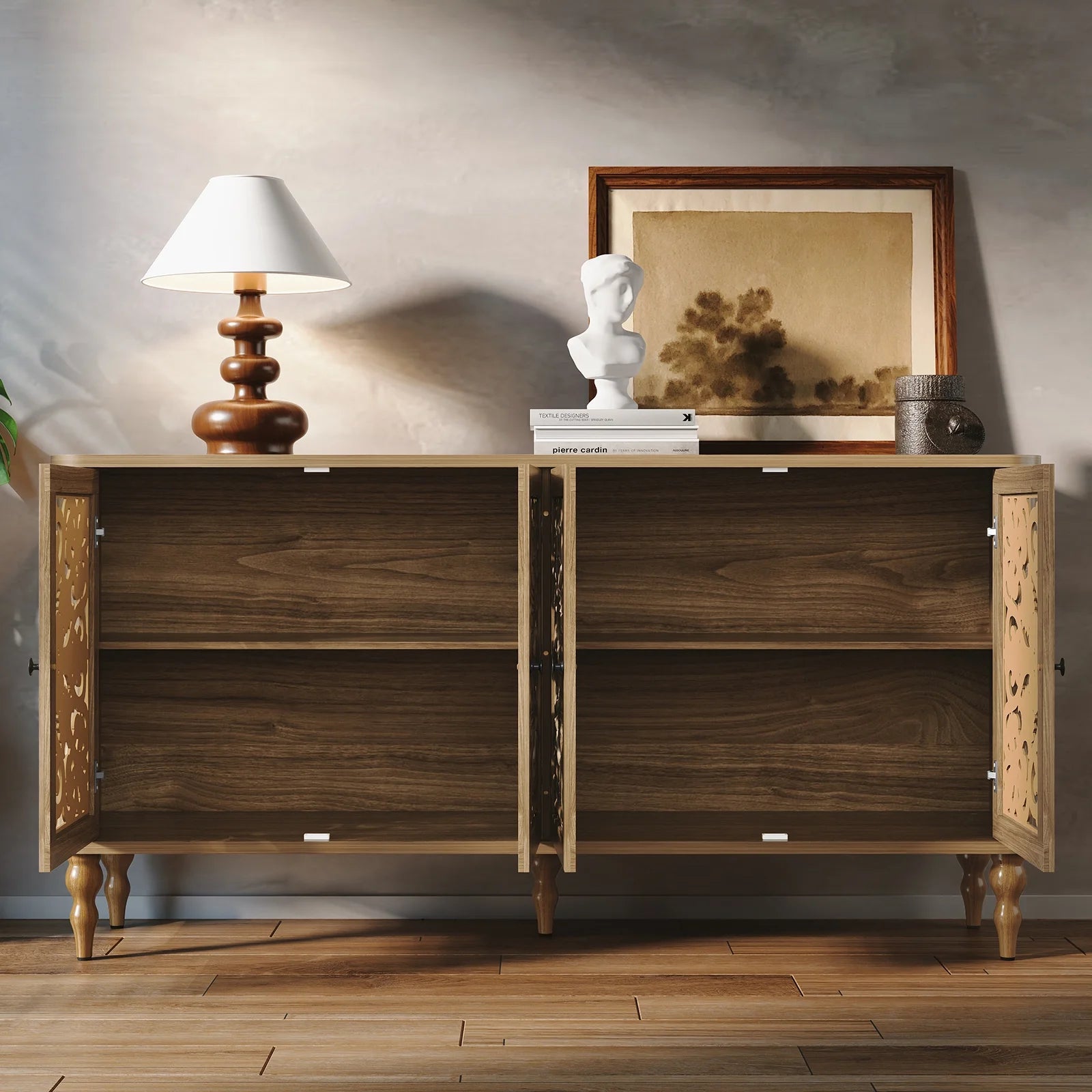 HLR 48" Accent Cabinet with 4 Doors, Vintage Hollow Carving Storage Credenza - Product image 105