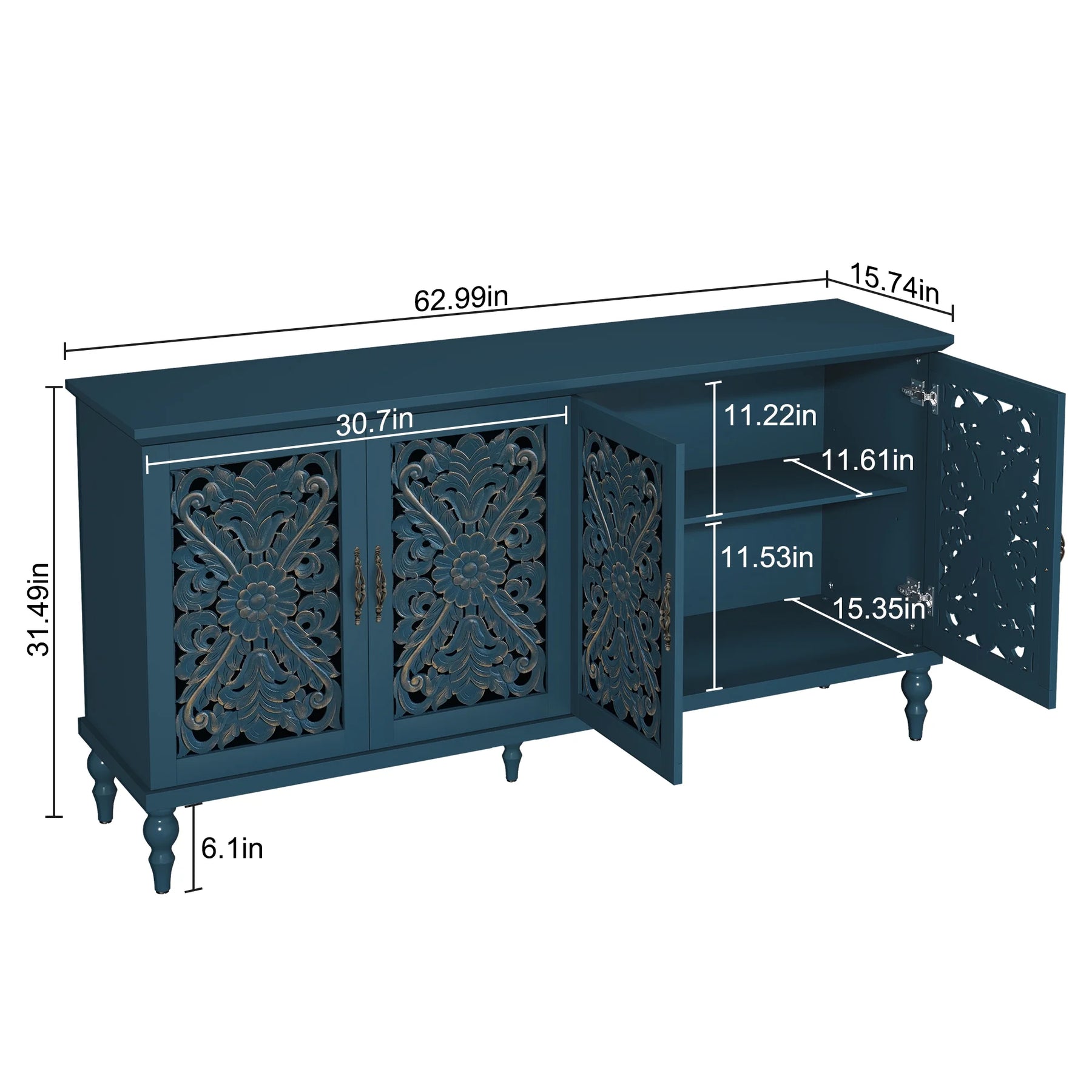 HLR 48" Accent Cabinet with 4 Doors, Vintage Hollow Carving Storage Credenza - Product image 89