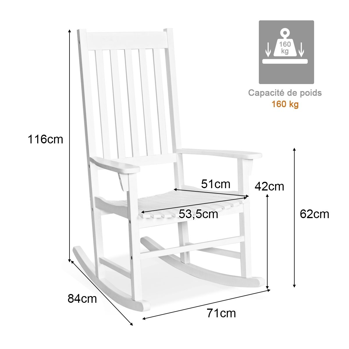 Acacia Wood Rocking Chair Rocking Chair for Garden Lawn Balcony White -