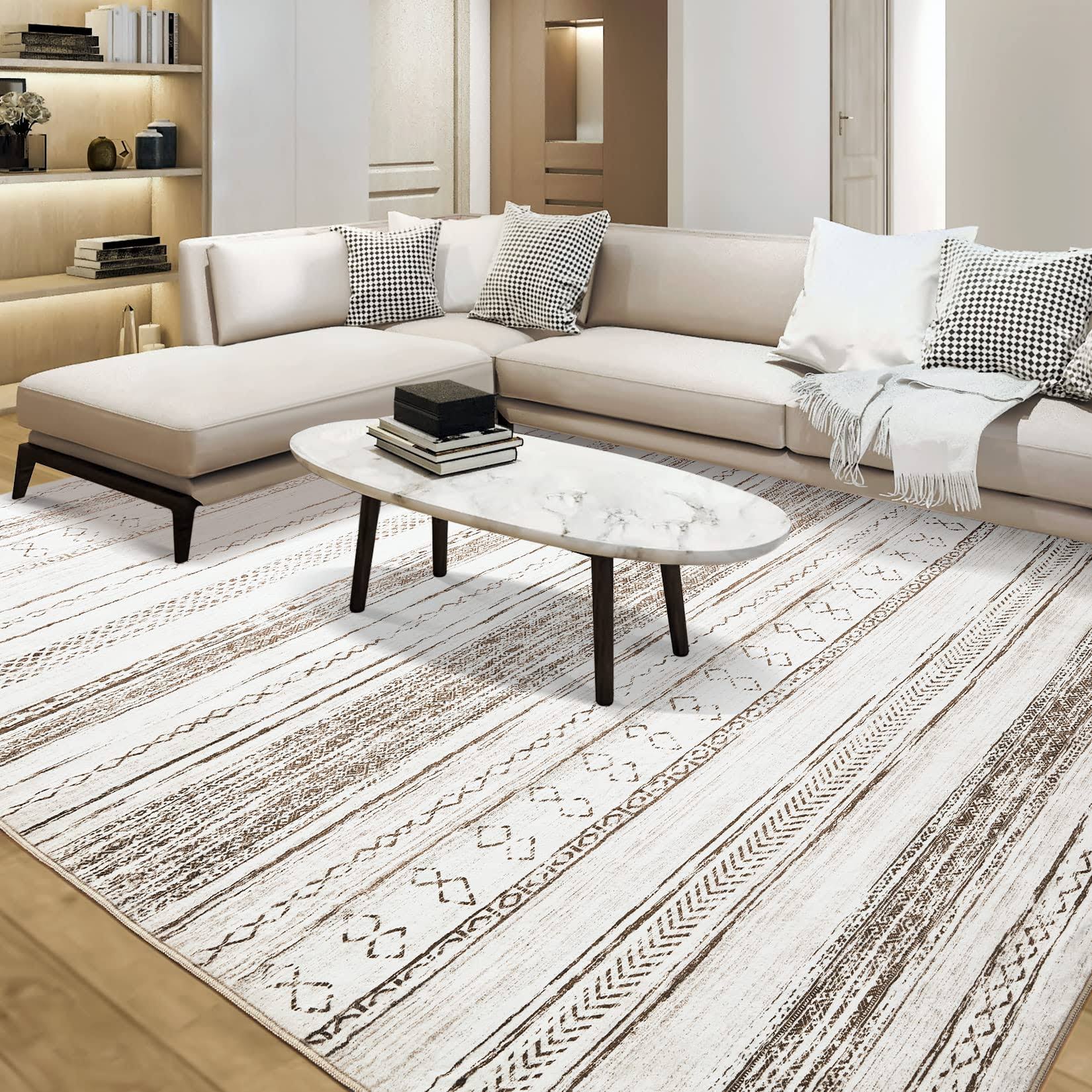 Tortania Area Rug Living Room Rugs - 8x10 Washable Large Soft Neutral Boho Moroccan Bohemian Farmhouse Rug - Product image 1