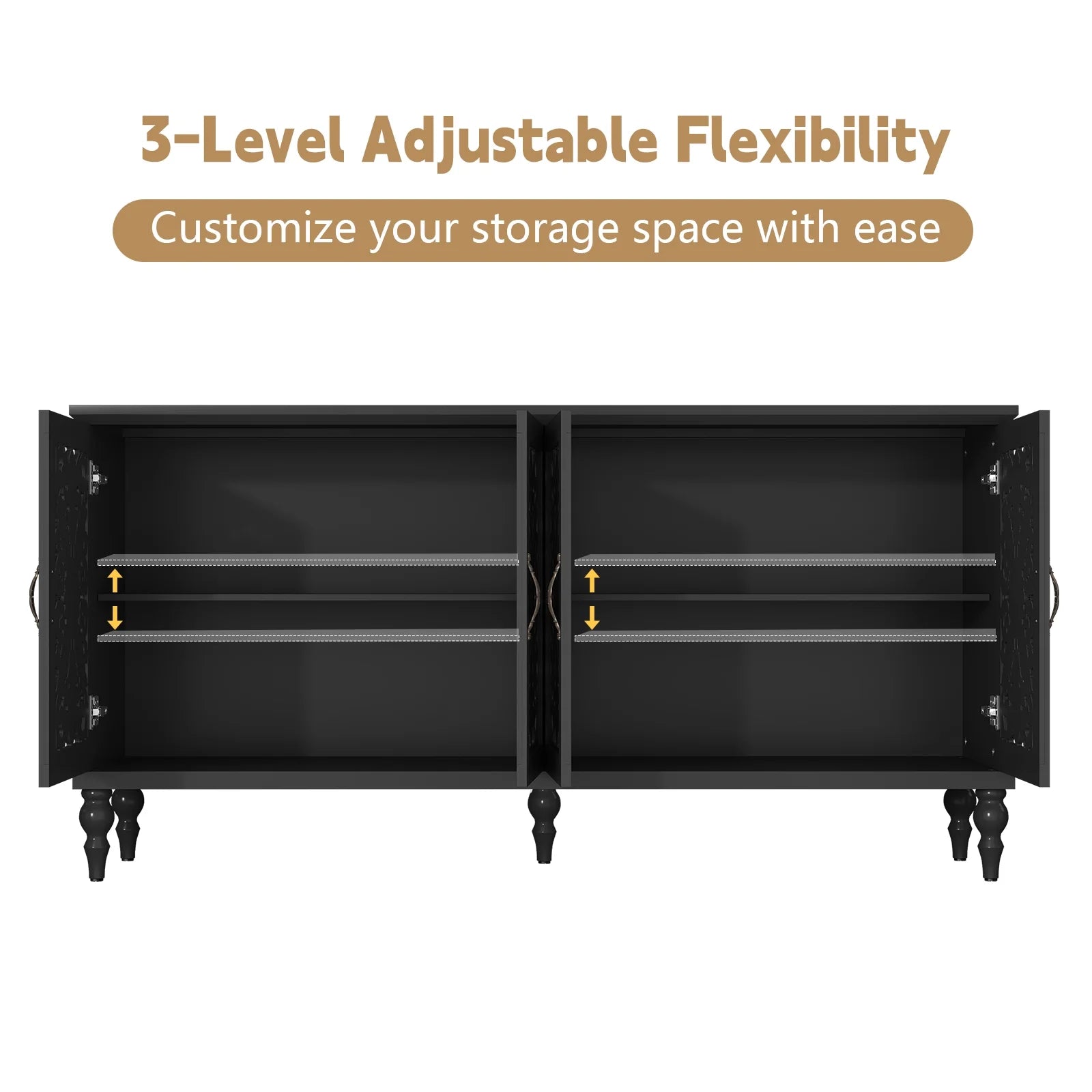 HLR 48" Accent Cabinet with 4 Doors, Vintage Hollow Carving Storage Credenza - Product image 42