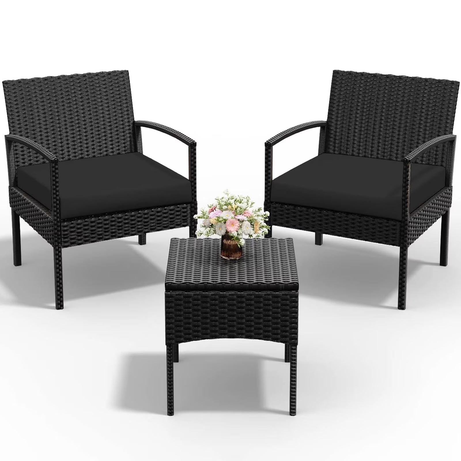 Tappio Outdoor Furniture 3 Piece Patio Bistro Furniture Set, Rattan Conversation Chairs Set with Side Table - Product image 7