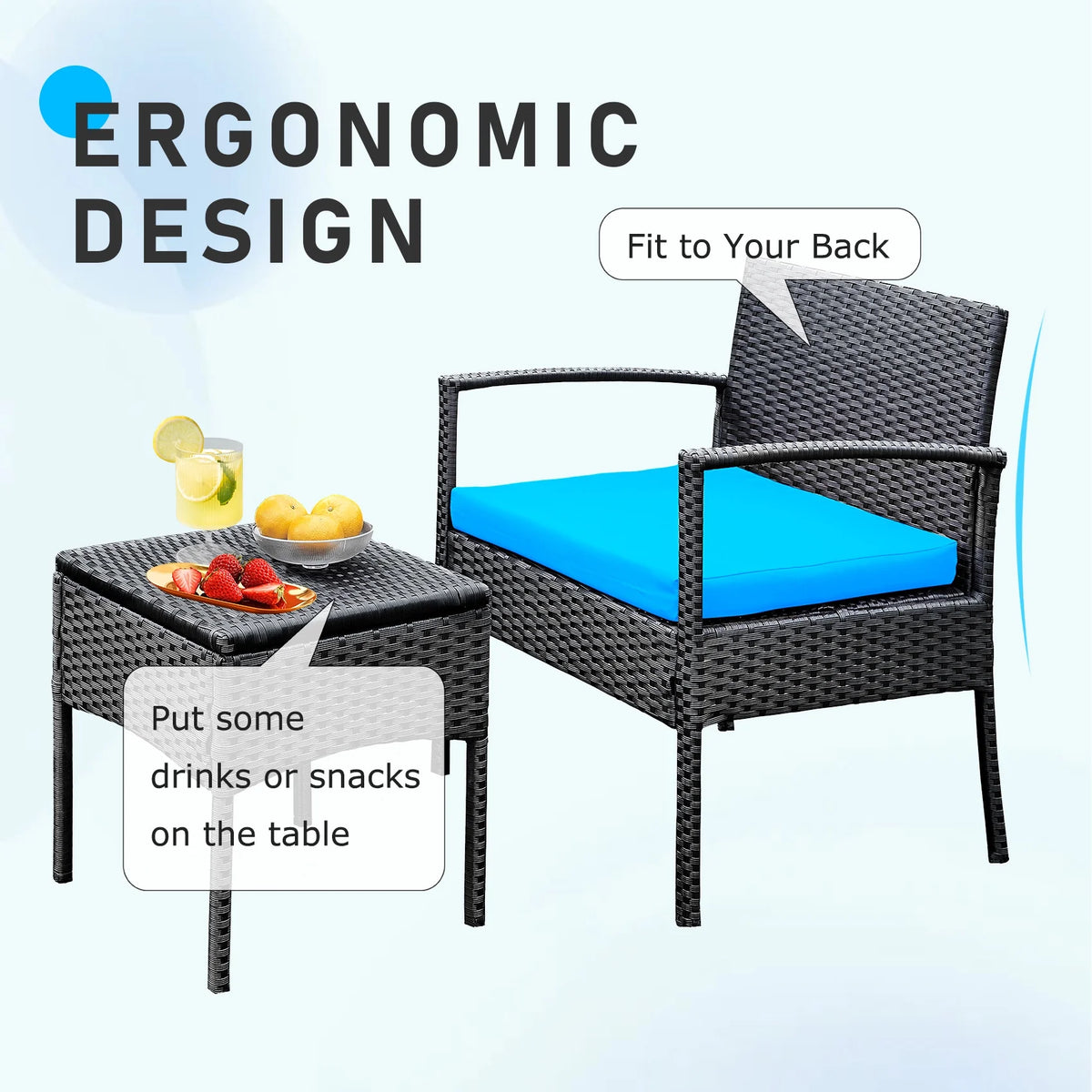 Tappio Outdoor Furniture 3 Piece Patio Bistro Furniture Set, Rattan Conversation Chairs Set with Side - Product image 25