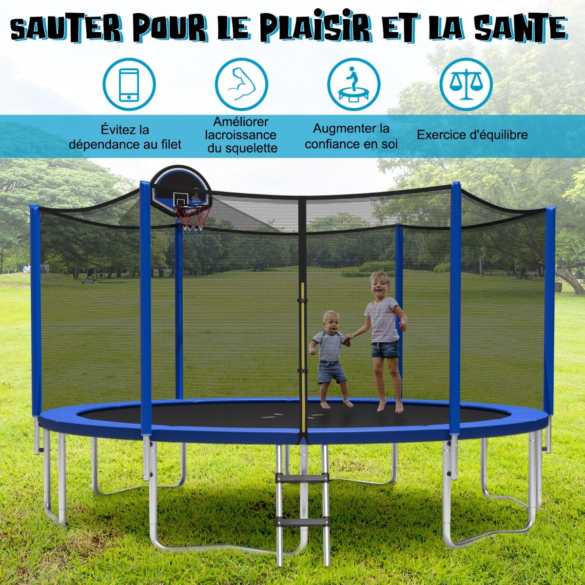 Outdoor Trampoline Ø366 cm Trampoline with Basketball Hoop Protective Net Trampoline for Children and Adults -