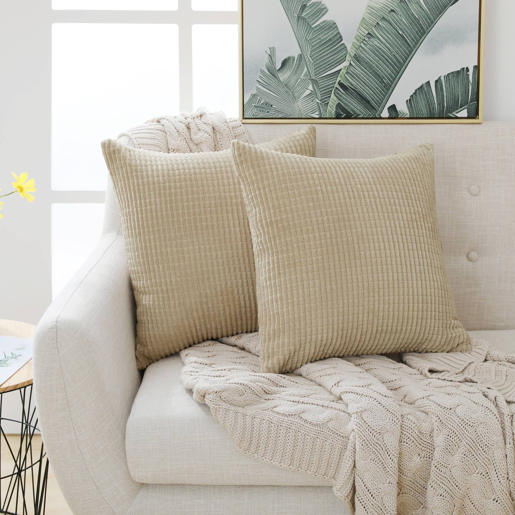 Deconovo Throw Pillow Covers 18x18 in Soft Corduroy Square Cushion Cover with Stripes Cases for Bedroom - Product image 1