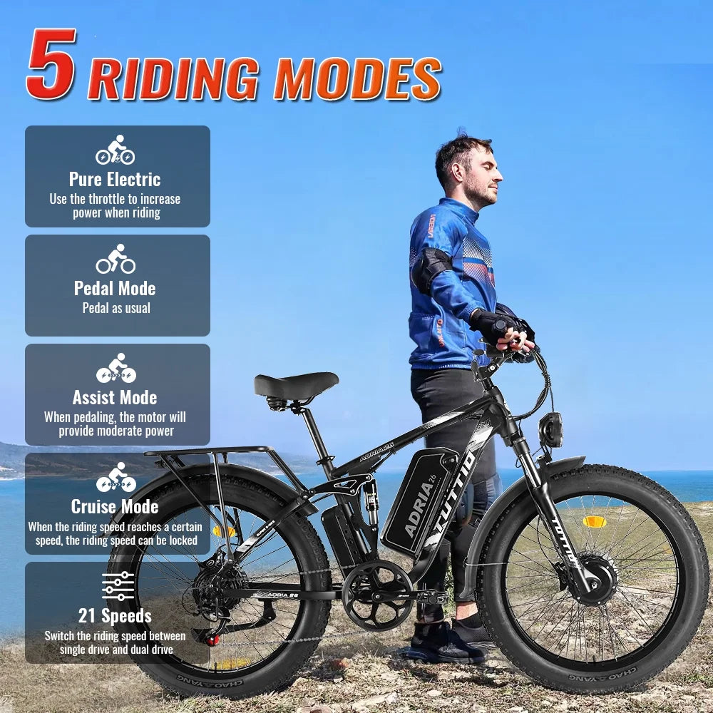 TUTTIO Adria26 5000W Electric Mountain Bike for Adults, 26" Fat Tire E - Bike for Men, 7 Speed, Max 46mph - Product image 8