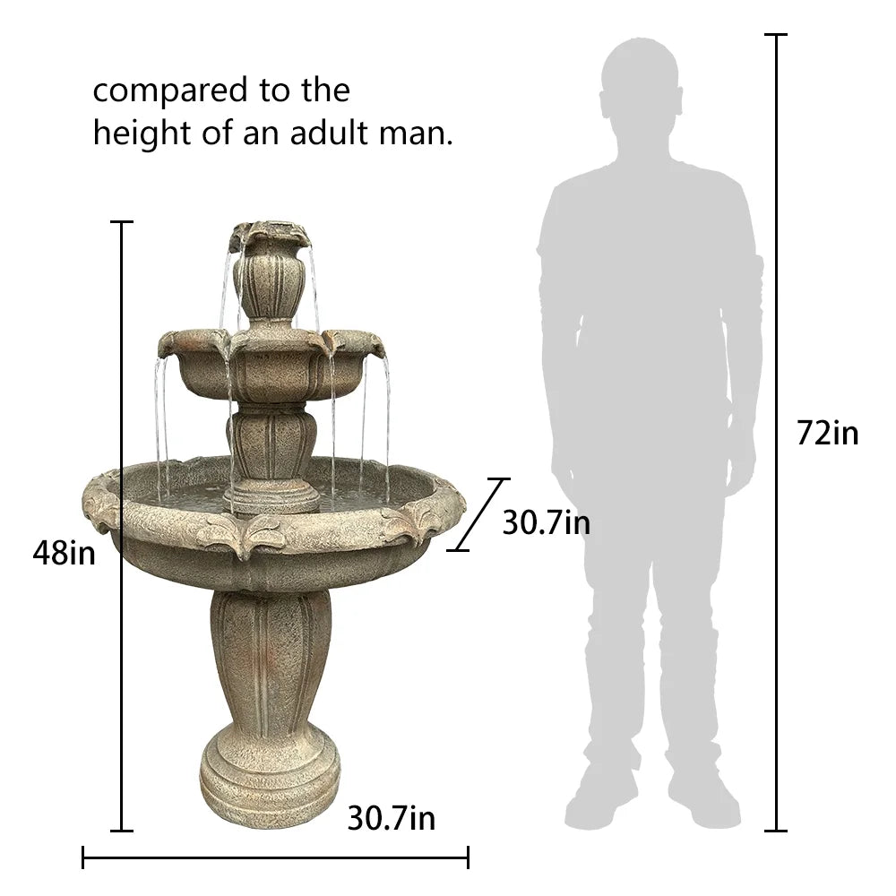 Indoor/Outdoor 3 - Tiers Concrete Floor Water Fountain with Electric Pump for Patio Lawn Home Decor - Product image 9