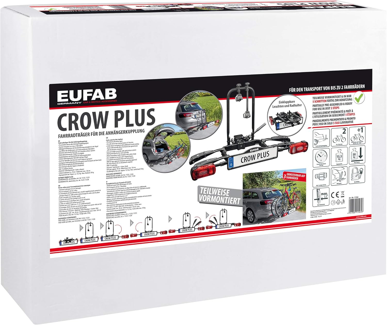 EUFAB Crow Plus 11582 Bike Carrier, Expandable