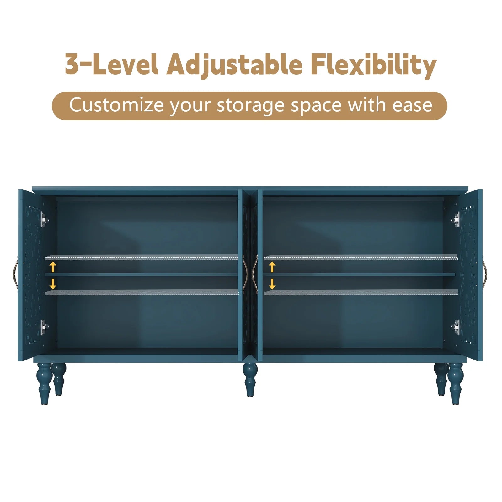 HLR 48" Accent Cabinet with 4 Doors, Vintage Hollow Carving Storage Credenza - Product image 95