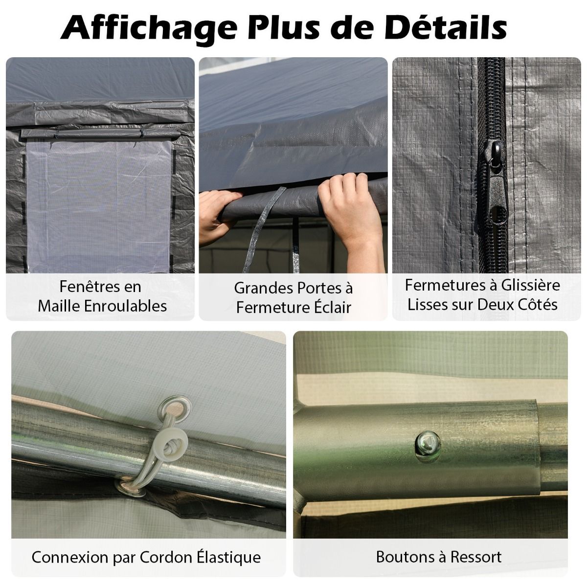 Carport 595 x 300 cm Outdoor Garage Tent with 8 Removable Side Walls Roll Up Doors Ventilated Windows Gray -