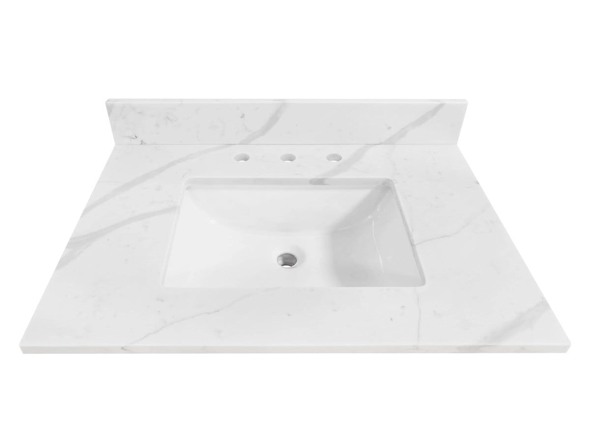 Calacatta 31-in x 22-in White Quartz Undermount Single Sink Widespread Faucet Mount Bathroom Vanity Top - Product image 1