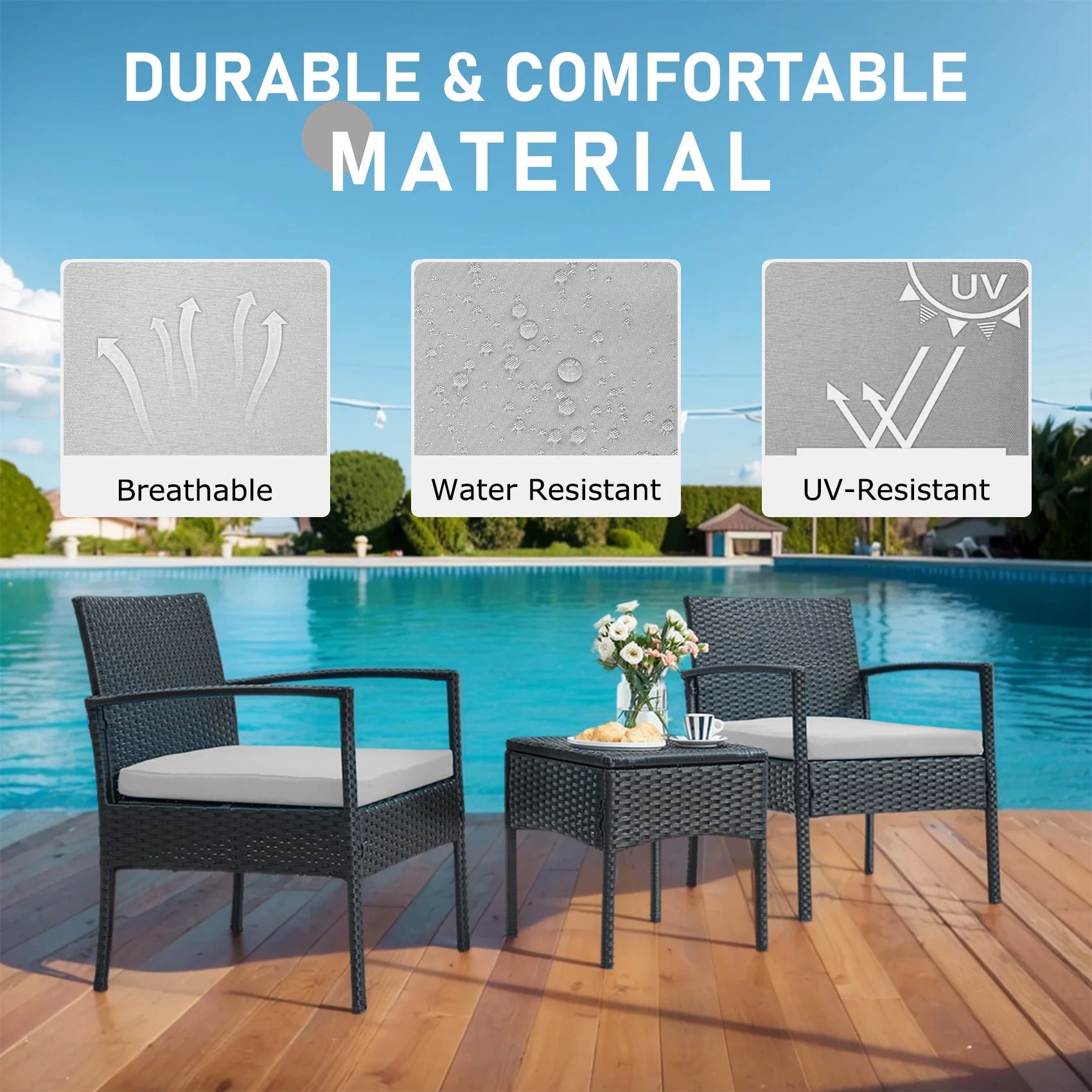 Tappio Outdoor Furniture 3 Piece Patio Bistro Furniture Set, Rattan Conversation Chairs Set with Side - Product image 43