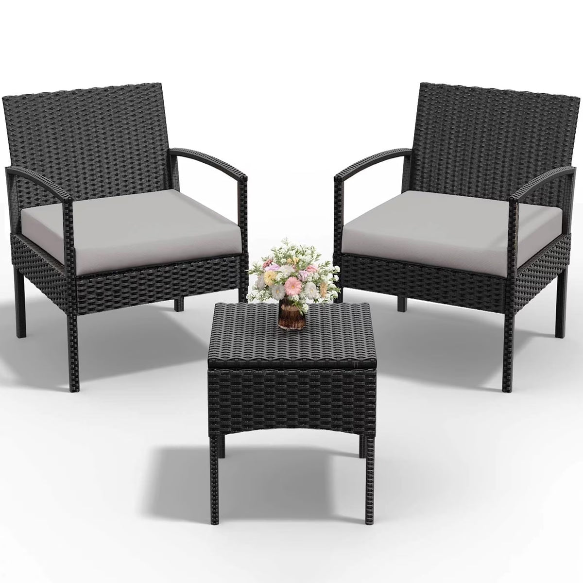 Tappio Outdoor Furniture 3 Piece Patio Bistro Furniture Set, Rattan Conversation Chairs Set with Side Table - Product image 9
