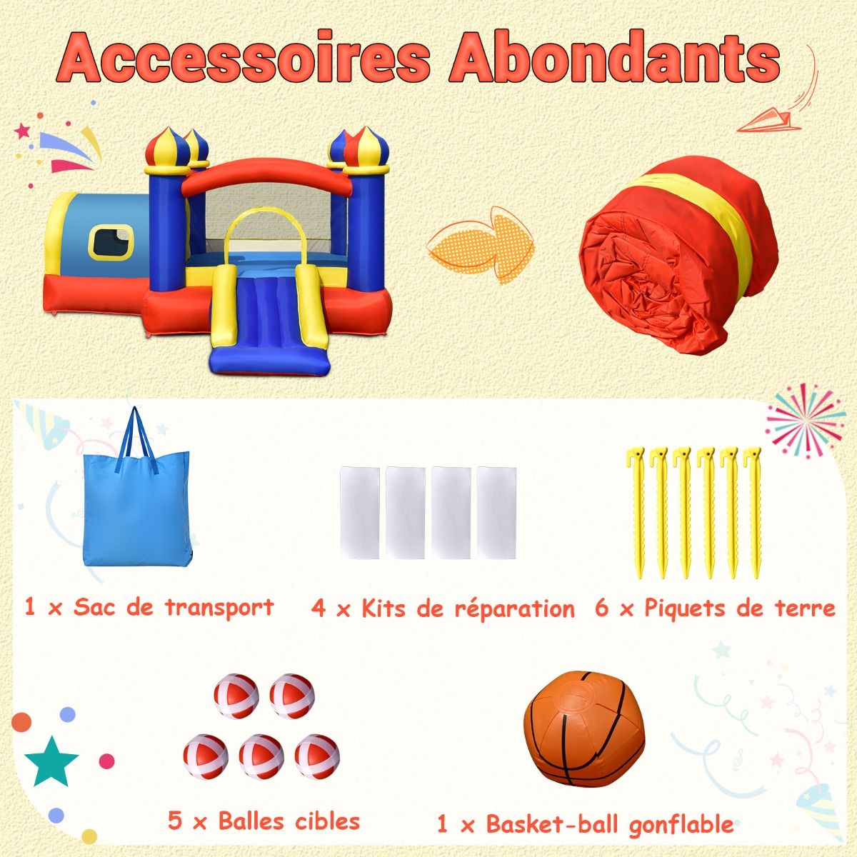 Inflatable Castle for Children with Bouncing Space Small House Slide Basketball Hoop (without inflator) -