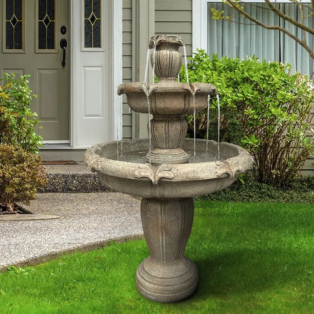 Indoor/Outdoor 3 - Tiers Concrete Floor Water Fountain with Electric Pump for Patio Lawn Home Decor - Product image 4