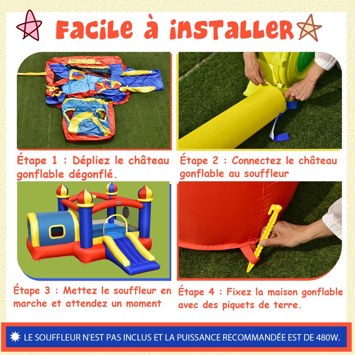 Inflatable Castle for Children with Bouncing Space Small House Slide Basketball Hoop (without inflator) -