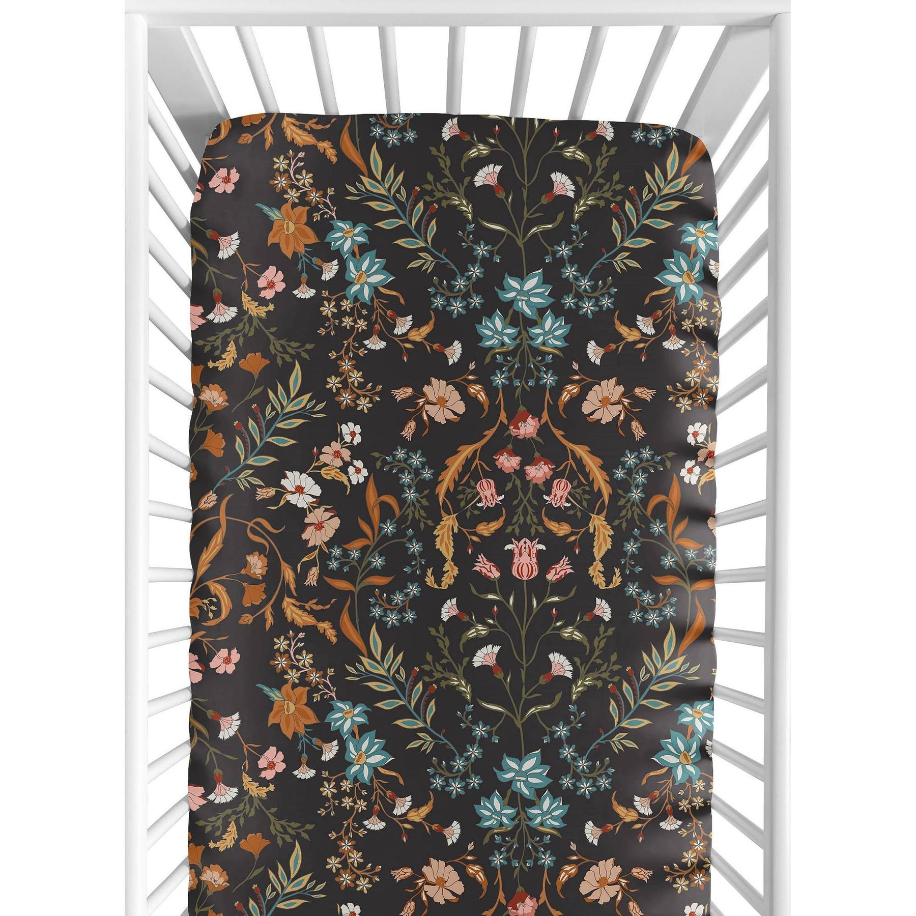 Sweet Jojo Designs Girl Baby Fitted Crib Sheet Boho Floral Wildflower Black Orange and Blue - Product image 1