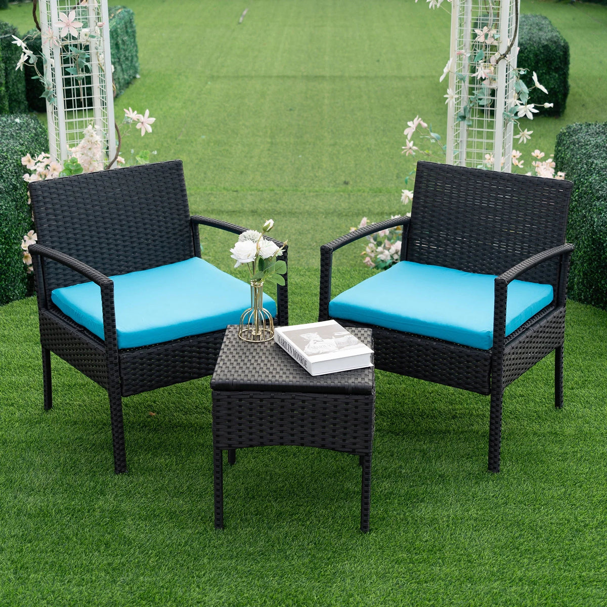 Tappio Outdoor Furniture 3 Piece Patio Bistro Furniture Set, Rattan Conversation Chairs Set with Side - Product image 30