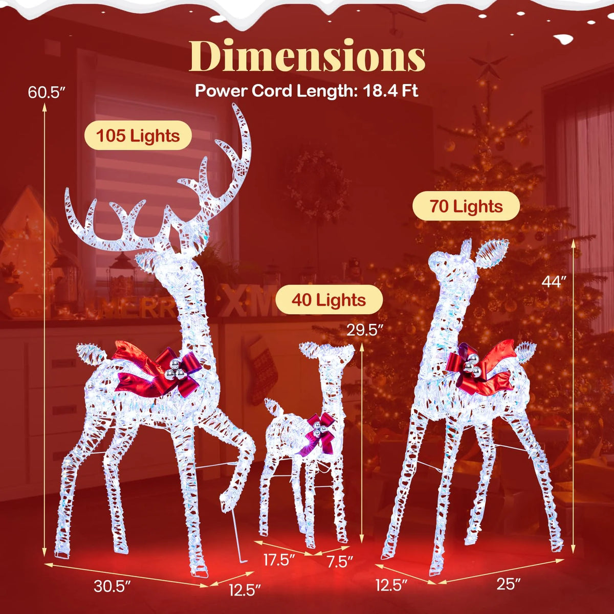 Tangkula 3-Piece Christmas Lighted Iridescent Reindeer Family Set with 215 Cold White LED Lights and Ground - Product image 4