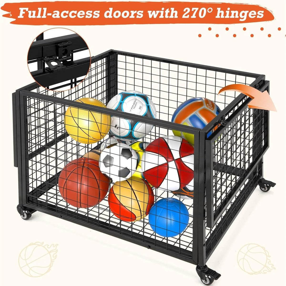 AECOJOY Ball Cart Storage, Rolling Basketball Bin with Wheels for Garage, School, Gym - Product image 3