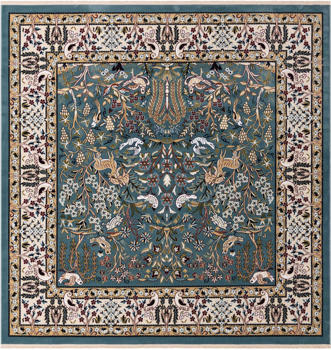 eSale Nain Design 6 ft Square Blue Floral Area Rug - Product image 1