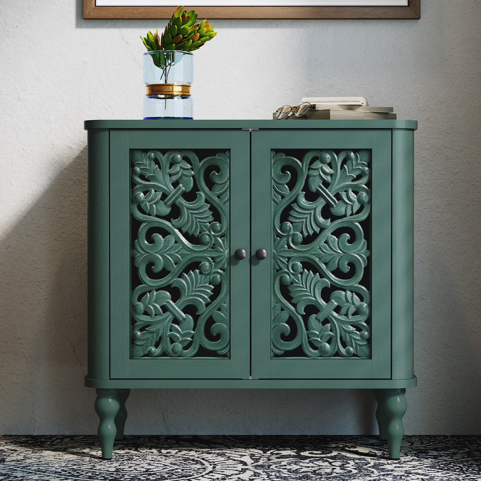 HLR 48" Accent Cabinet with 4 Doors, Vintage Hollow Carving Storage Credenza - Product image 18