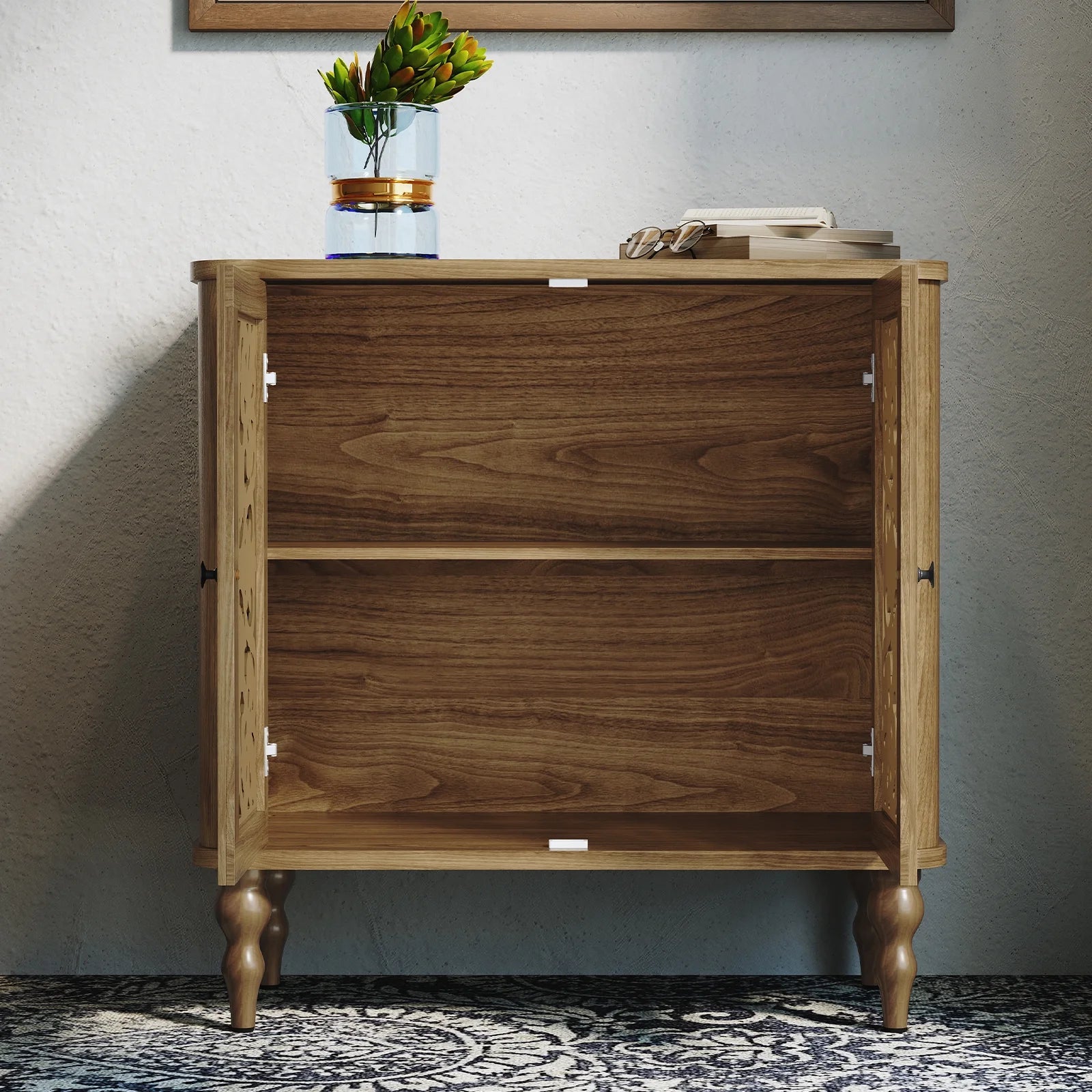 HLR 48" Accent Cabinet with 4 Doors, Vintage Hollow Carving Storage Credenza - Product image 15