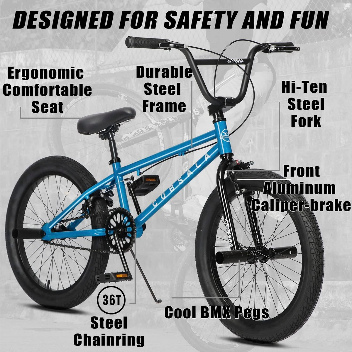 Cubsala 20 in Kids BMX Bike Freestylefor Age 6 - 14 Years Old Boys Girls with 4 Pegs, Black with Red Tires - Product image 47