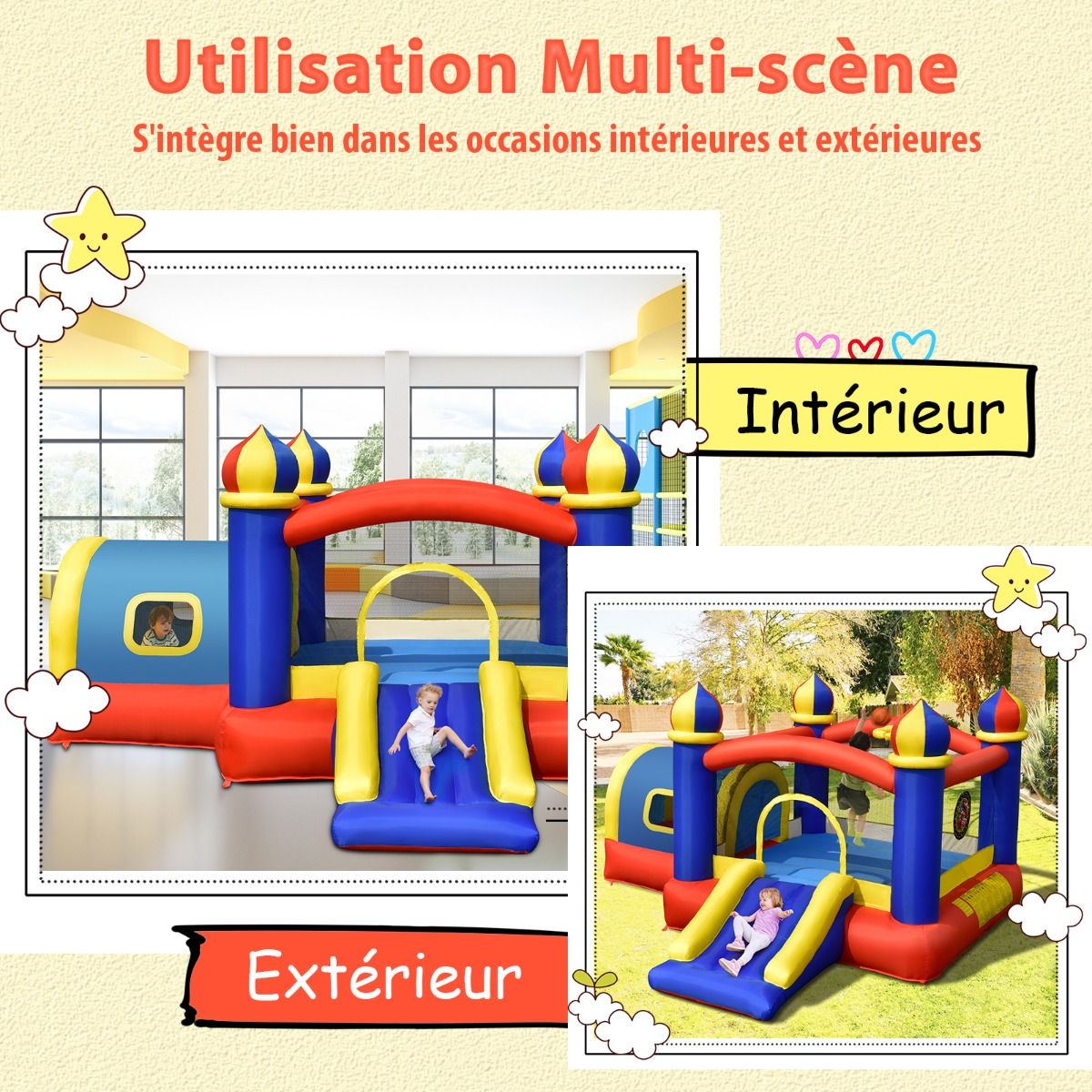 Inflatable Castle for Children with Bouncing Space Small House Slide Basketball Hoop (without inflator) -