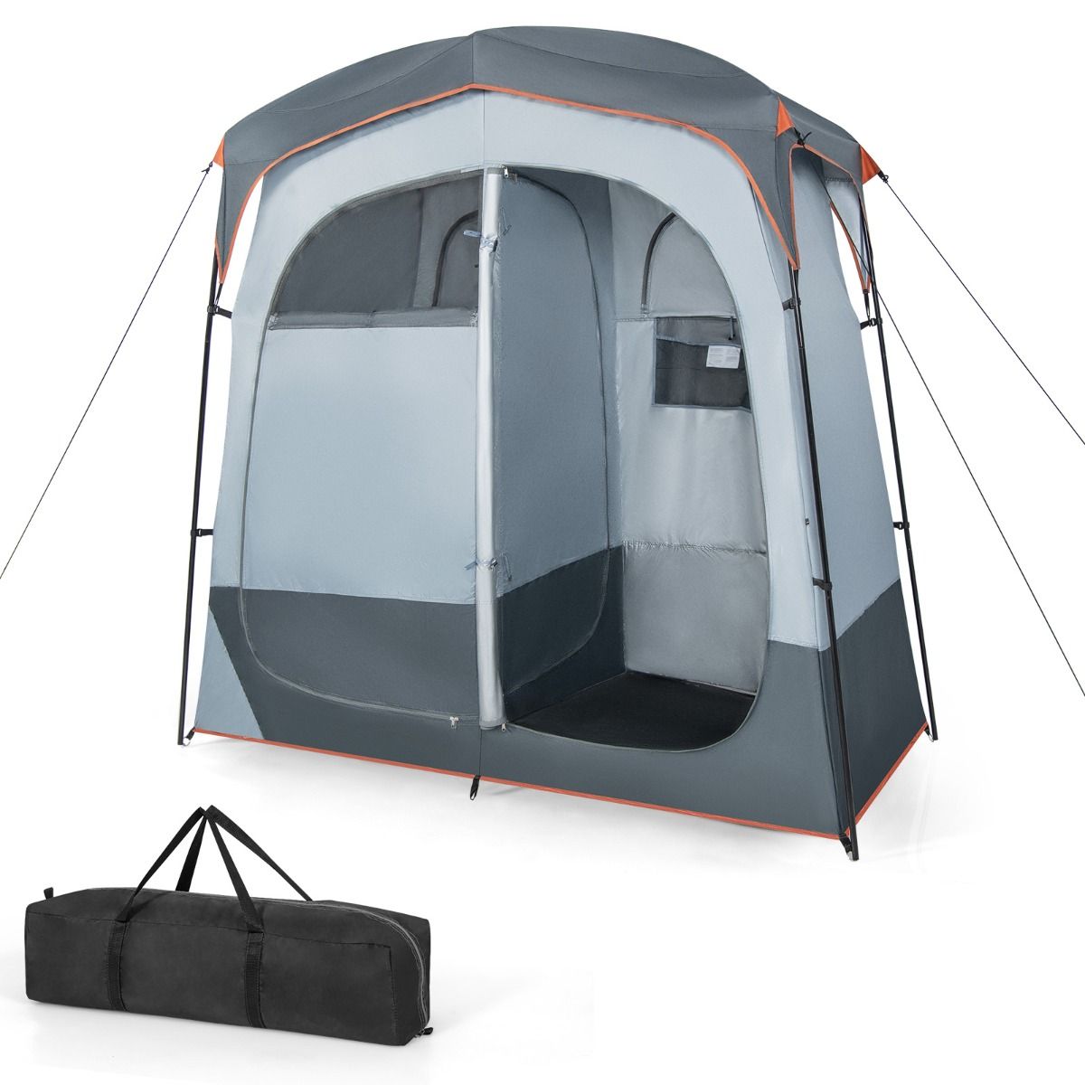Portable 2-Person Shower Cabin Tent in 2 Parts with Removable Rain Tarpaulin Clothesline Hook 210x107x210 cm Gray -