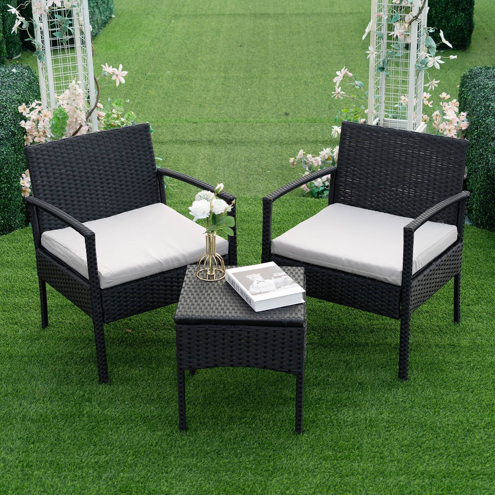 Tappio Outdoor Furniture 3 Piece Patio Bistro Furniture Set, Rattan Conversation Chairs Set with Side - Product image 45